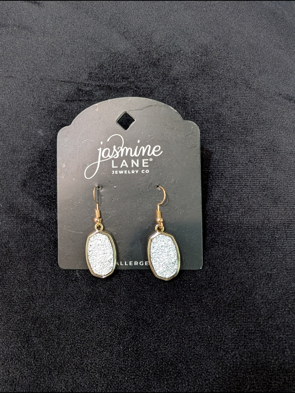 Jasmine Gold Tone-Frame Silver Druzy Drop Earrings
